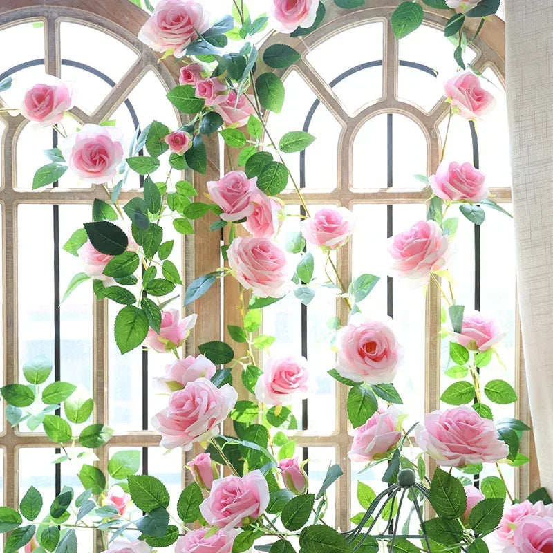 Artificial silk rose vines for interior decoration
