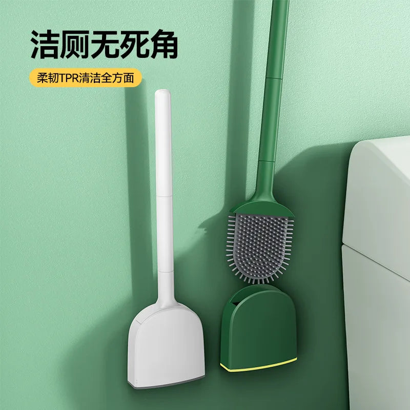 Silicone toilet brush with hanging holder and long handle - vue 2 sur 8