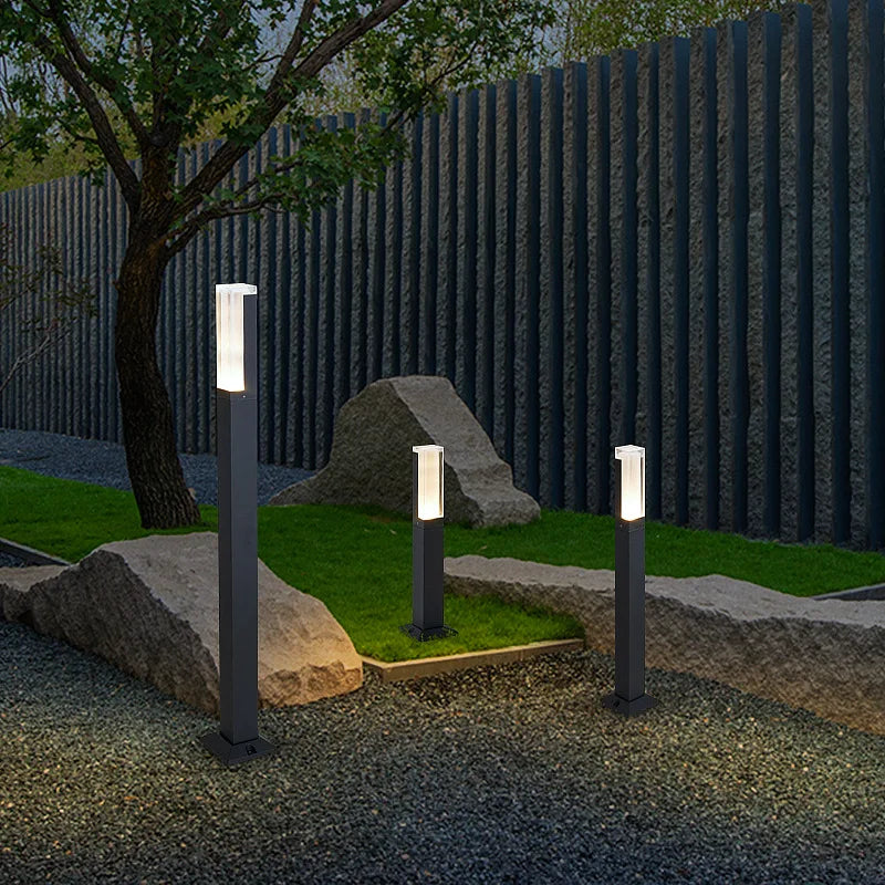 Advanced outdoor LED pillar lawn lamp, waterproof IP65 aluminium, square garden path light - vue 5 sur 13