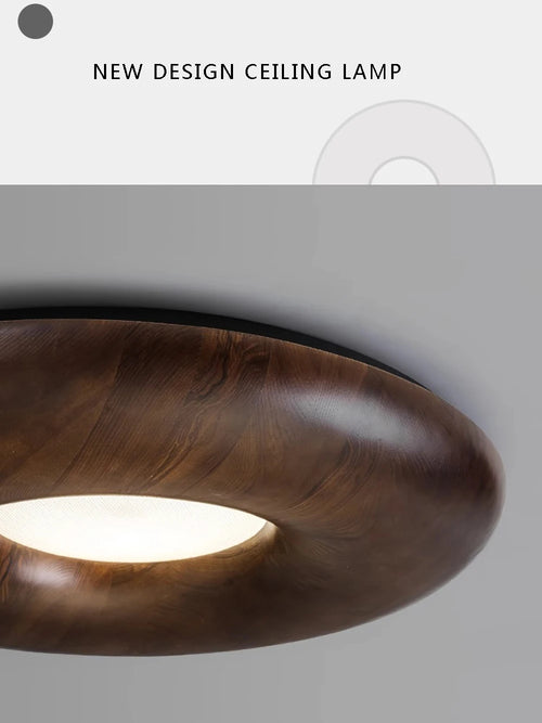 Modern retro dark wood LED ceiling light large chandelier - vue 2 sur 9