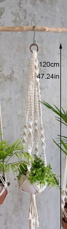 handmade macrame hanging plant holder made of natural cotton