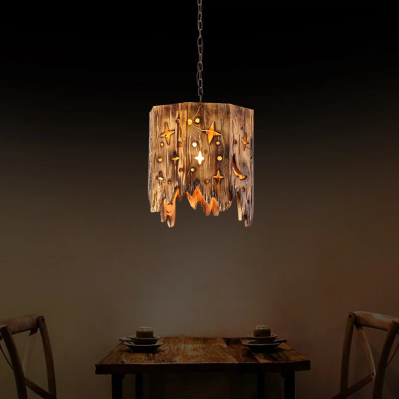 Retro industrial style wooden pendant light for indoor use