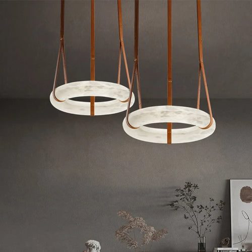 Luxury circular marble LED pendant chandelier - vue 4 sur 7