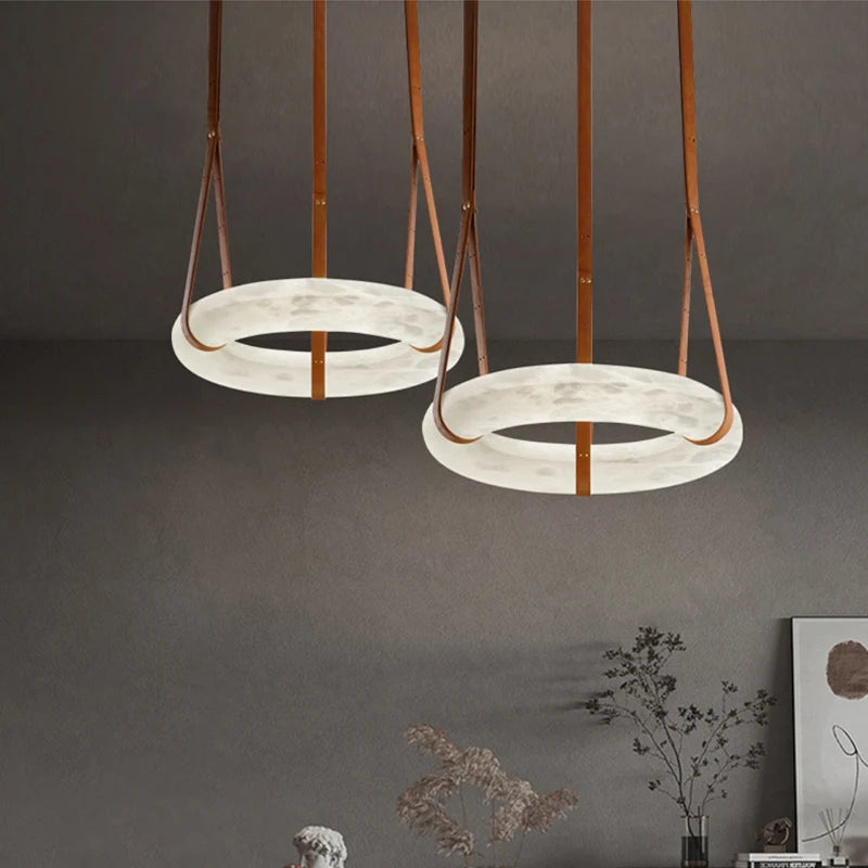 Luxury circular marble LED pendant chandelier - vue 3 sur 7