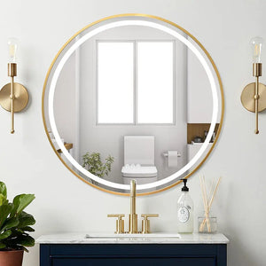 round illuminated mirror with variable intensity and anti-fog