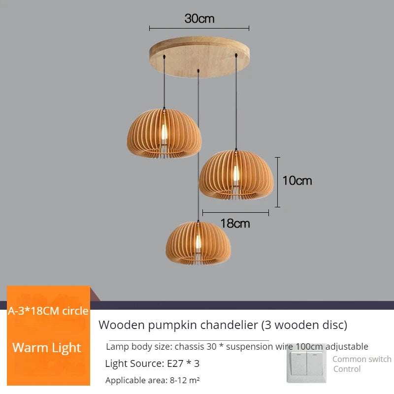 Handmade modern wooden pumpkin LED pendant light
