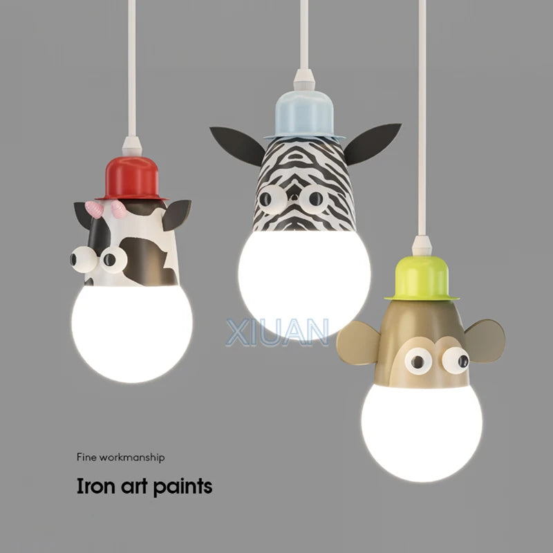 Cartoon animal chandelier with cloud night lights for children - vue 5 sur 7
