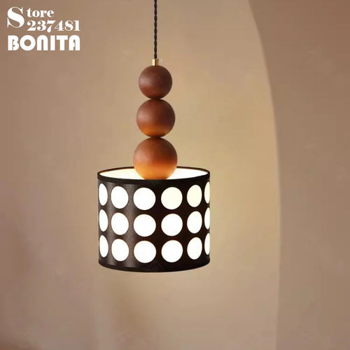 Retro walnut polka dot chandelier for interior decoration - vue 3 sur 8
