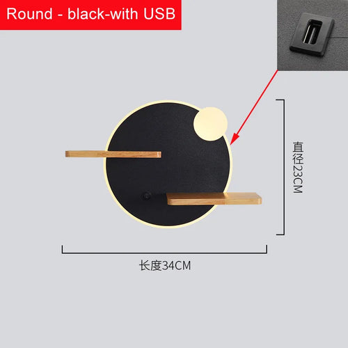 Nordic LED wall light with shelf and USB charger - vue 16 sur 18