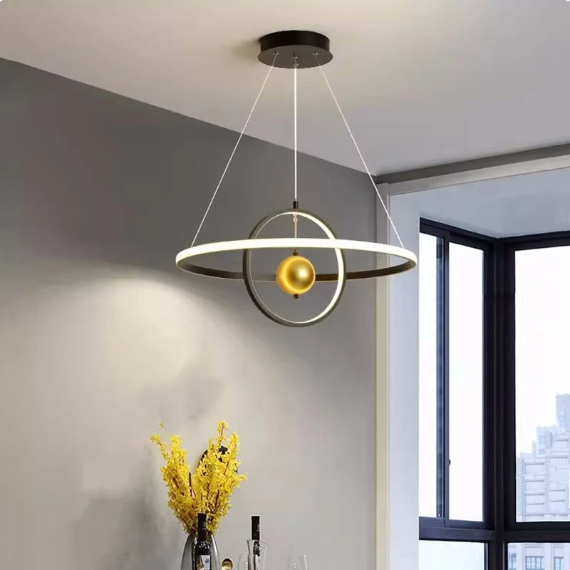 Circular iron ball chandelier with LED lights for decoration