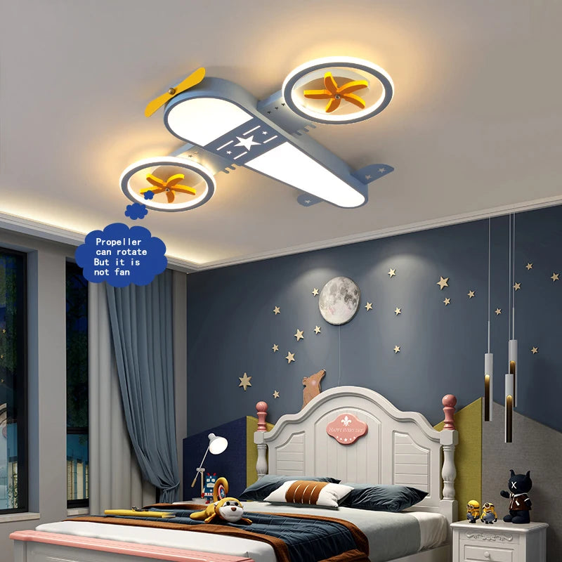 Cartoon airplane LED chandelier with remote control for children - vue 3 sur 8