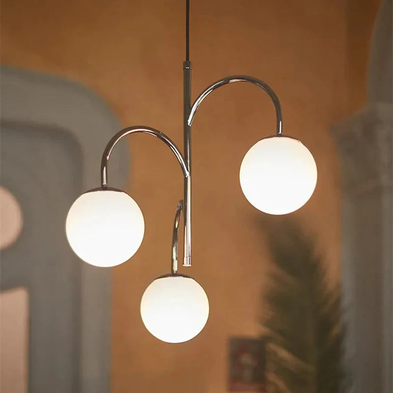 Scandinavian glass ball chandelier with suspension rod and cable