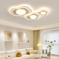 Luxury LED ceiling light in white, wood and cream for bedroom, living room or home