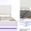 PU Leather White Upholstered Bed 140x200cm Double Bed with LED Lighting Underbed Storage Space, Bed Frame with Slatted Frame