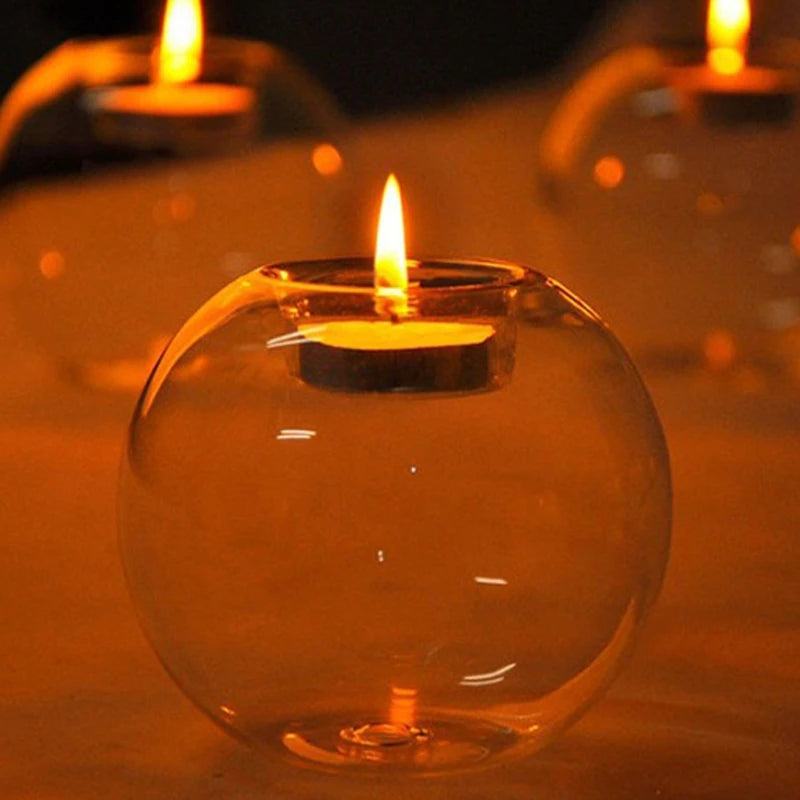 Round glass candle holder for festive and event decorations