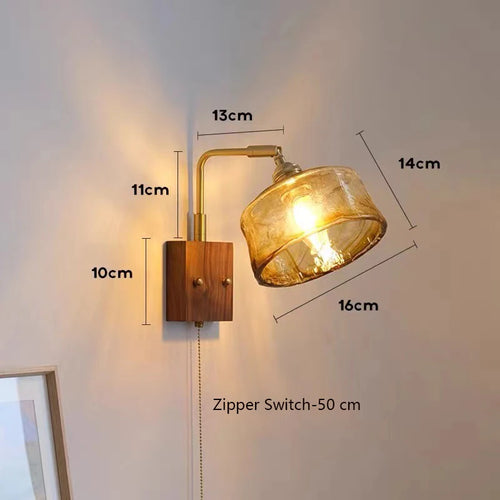 Japanese vintage wooden wall light minimalist LED lamp - vue 9 sur 13