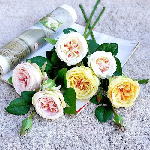 Decorative artificial white pink roses for all occasions - vue 2 sur 7