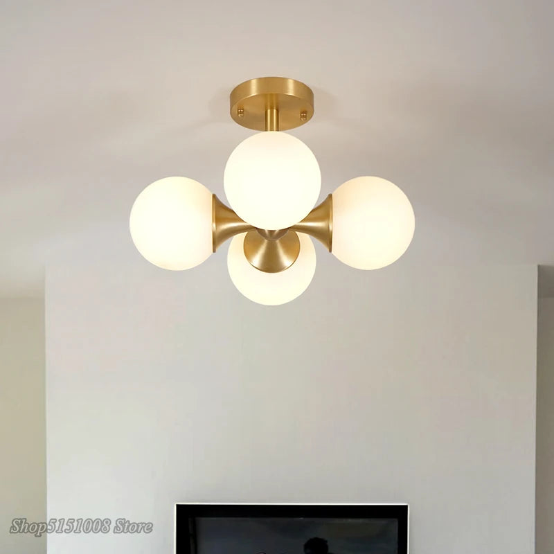 Modern nordic LED ceiling light glass globe fixture for living room, kitchen, bedroom
