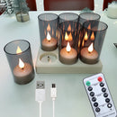set of 6 or 12 rechargeable LED candles with timer and flashing