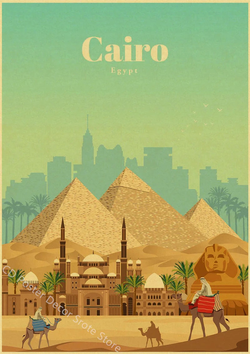 Vintage world cities poster for wall decoration