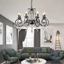 Classic wrought iron and crystal chandelier for industrial interiors