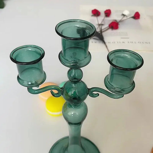 Retro three-head glass candle holders for home decor - vue 4 sur 9