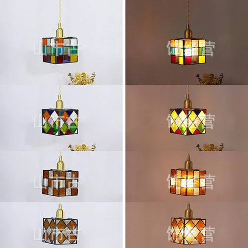 Tiffany style cube stained glass ceiling light indoor decor - vue 7 sur 9