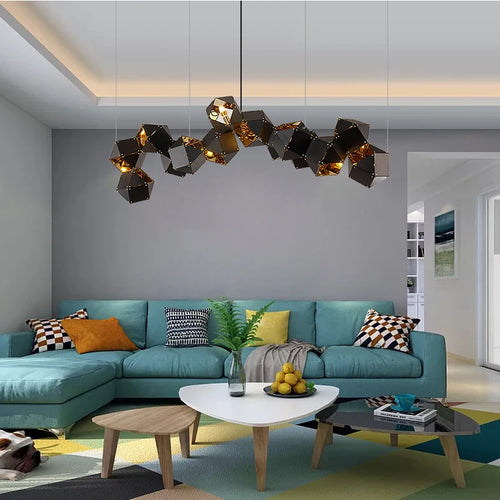 Art deco style LED cube pendant light, assorted colours, seasonal - vue 5 sur 28