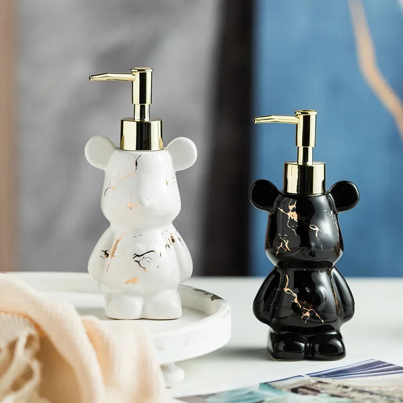 marbled teddy bear ceramic soap dispenser for bathroom