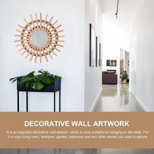 decorative rattan hanging mirror for rural home - vue 3 sur 6