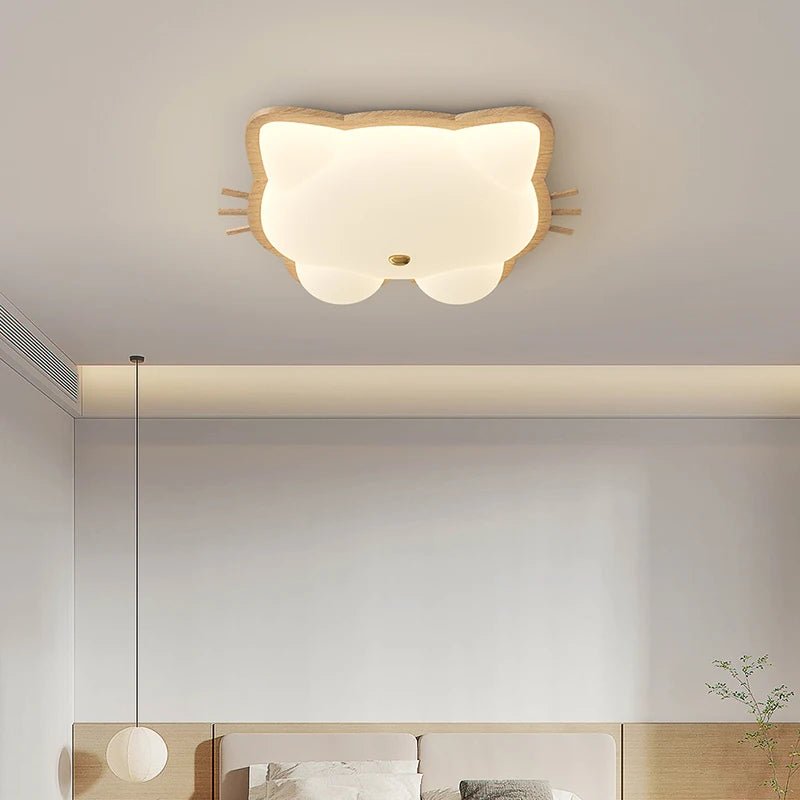 Nordic solid wood LED ceiling light with deer and elk design