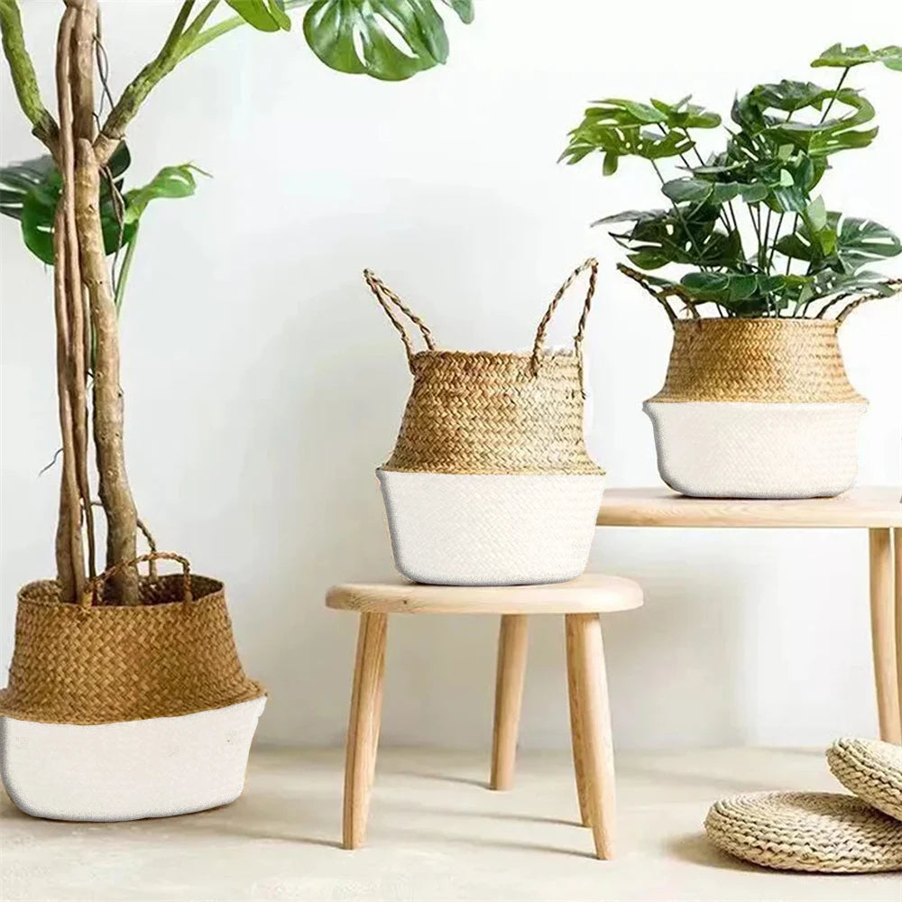 wicker hanging basket for storage and decoration - vue 5 sur 13