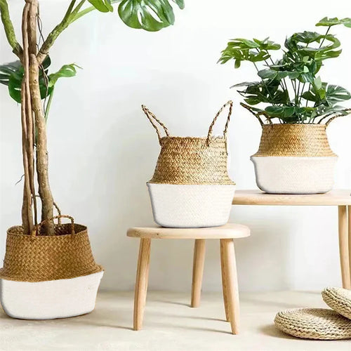 wicker hanging basket for storage and decoration - vue 5 sur 13