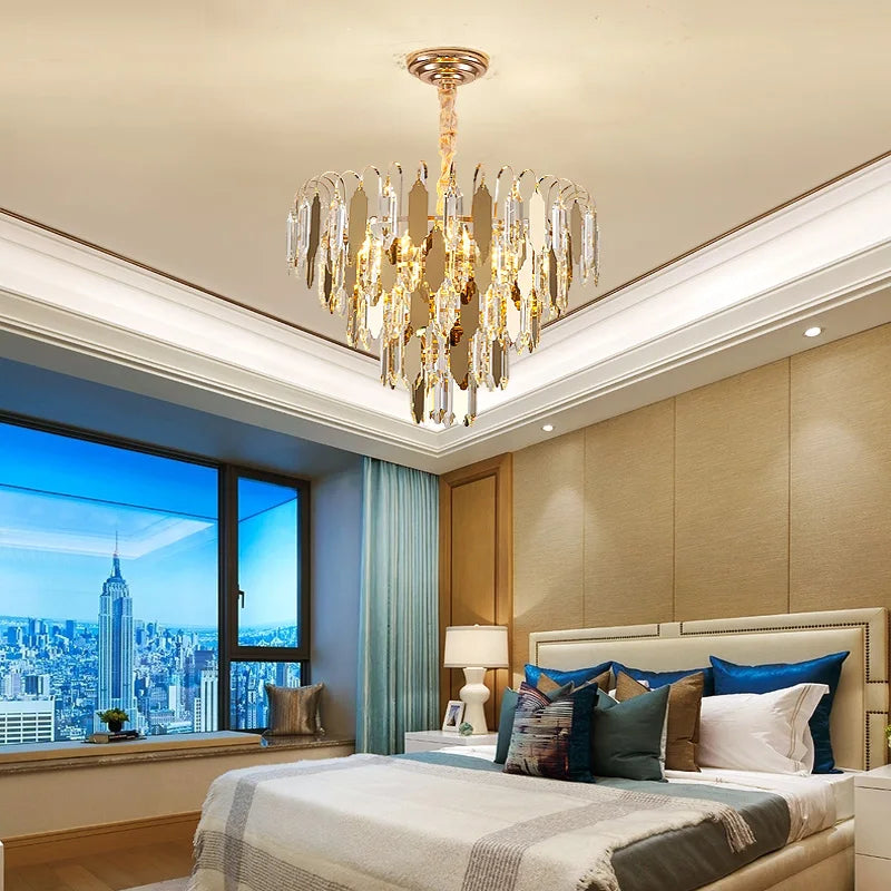 lustre moderne en cristal doré à led design élégant pour intérieur - vue 4 sur 9