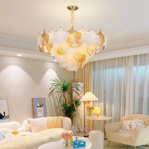 Art deco dimmable LED ginkgo pendant chandelier for elegant lighting - vue 2 sur 14