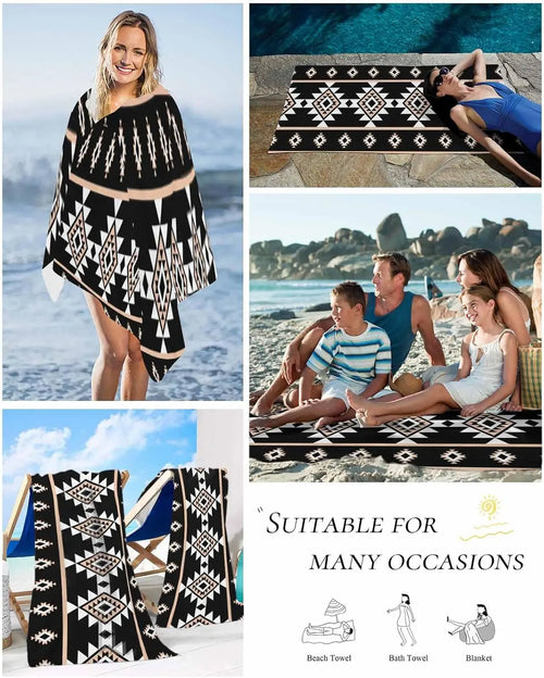 Serviette de plage motifs aztèques douce absorbante légère - vue 6 sur 6