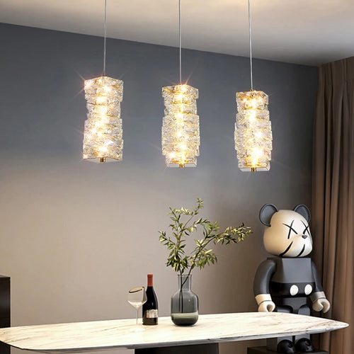 Modern Nordic pendant light in stainless steel and decorative crystal - vue 5 sur 18