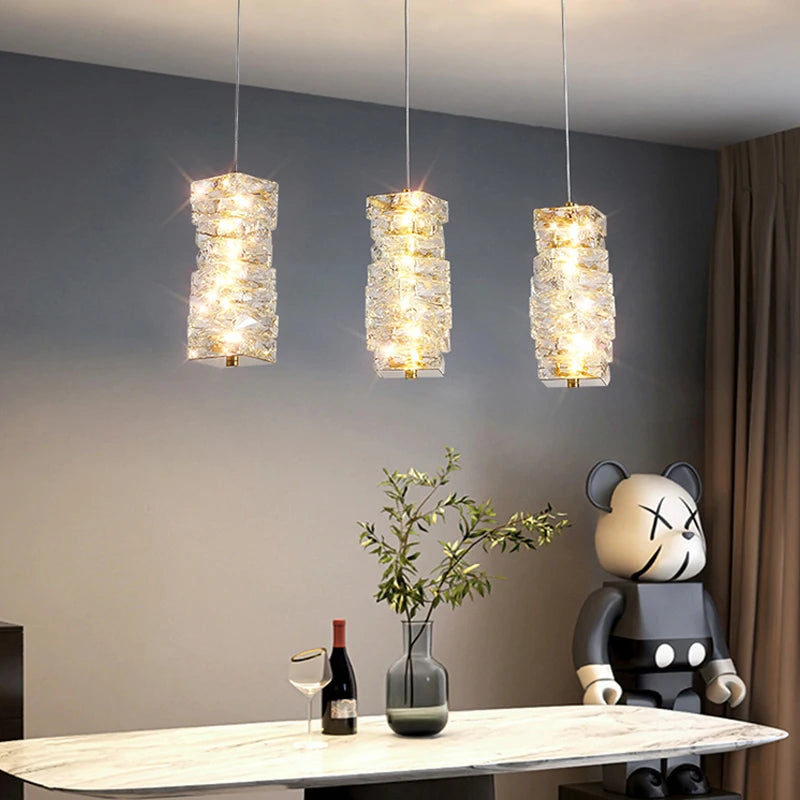 Modern Nordic pendant light in stainless steel and decorative crystal - vue 4 sur 18
