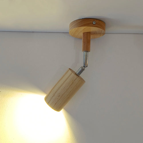 Modern wooden LED ceiling light with track spotlight - vue 4 sur 10