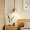 Japanese minimalist style LED pendant light in walnut and travertine