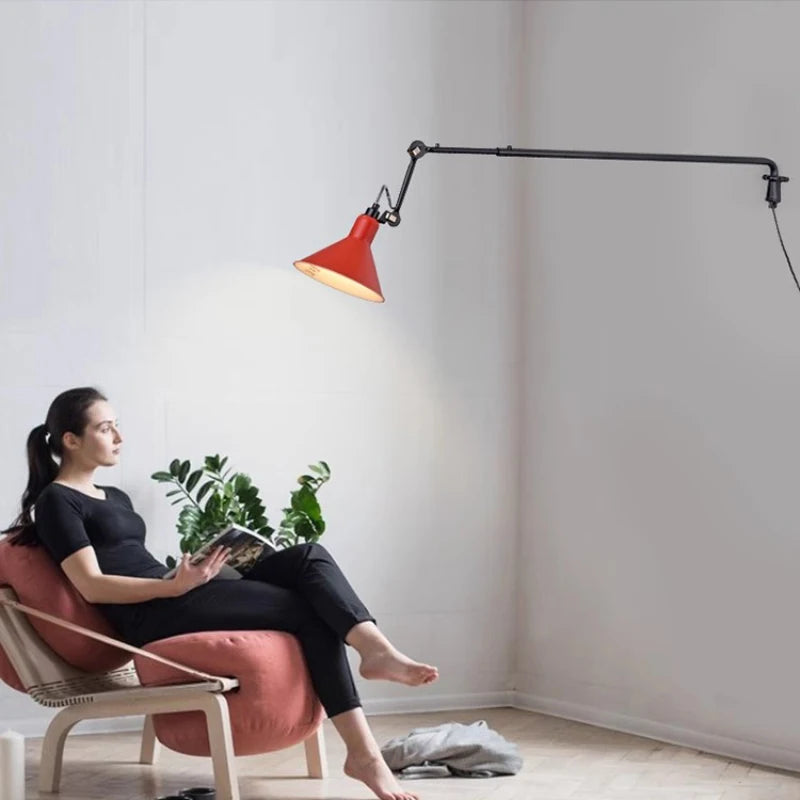 Modern retractable wall light for reading and adjustable lighting