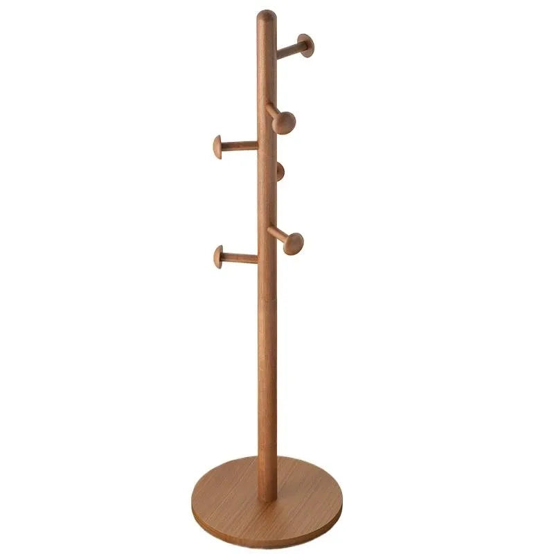 X&amp;D Solid Wood Coat Rack, Floor Hanging Clothes Rack Simple Modern Bag Rack Bedroom Household Single Pole Vertical Drying Rack - vue 5 sur 12