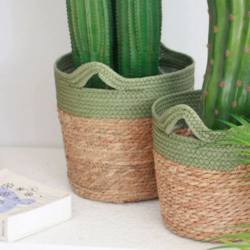 straw storage basket for modern craft decor - vue 5 sur 12
