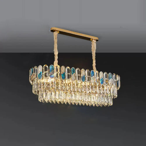 Art Deco crystal gold and stainless steel LED ceiling light - vue 5 sur 18