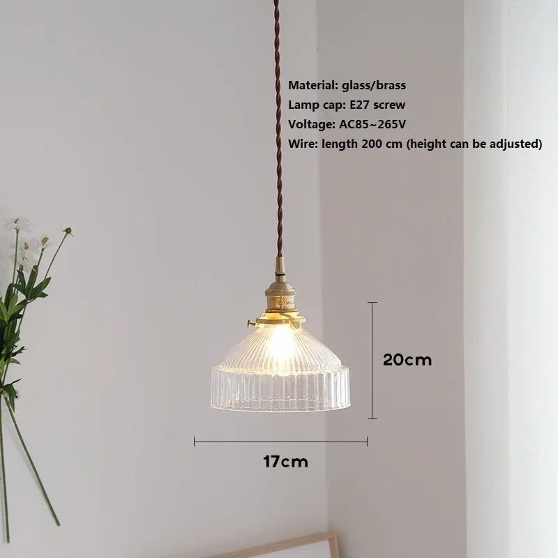 Vintage brass and Japanese glass pendant light for home lighting