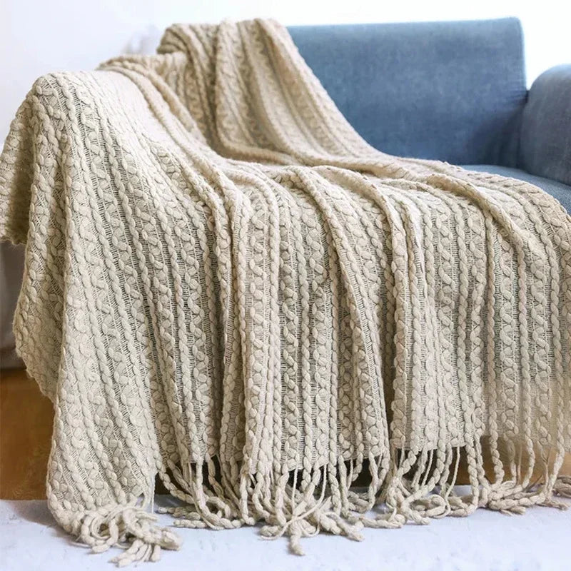 Boho check throw with tassels for living room - vue 2 sur 7