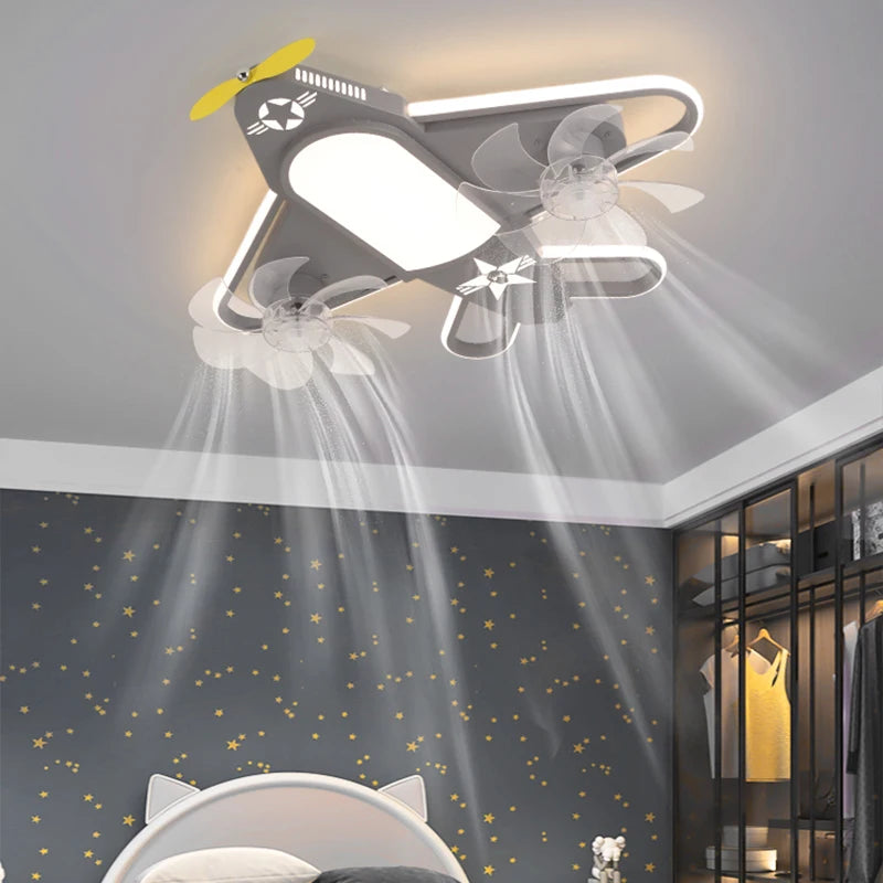 Creative cartoon airplane LED chandelier for children - vue 5 sur 10