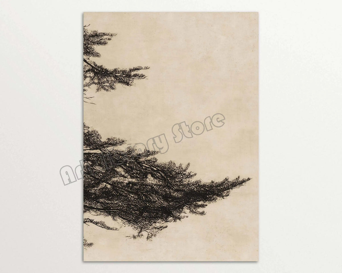 Vintage pine branch triptych wall art home decor
