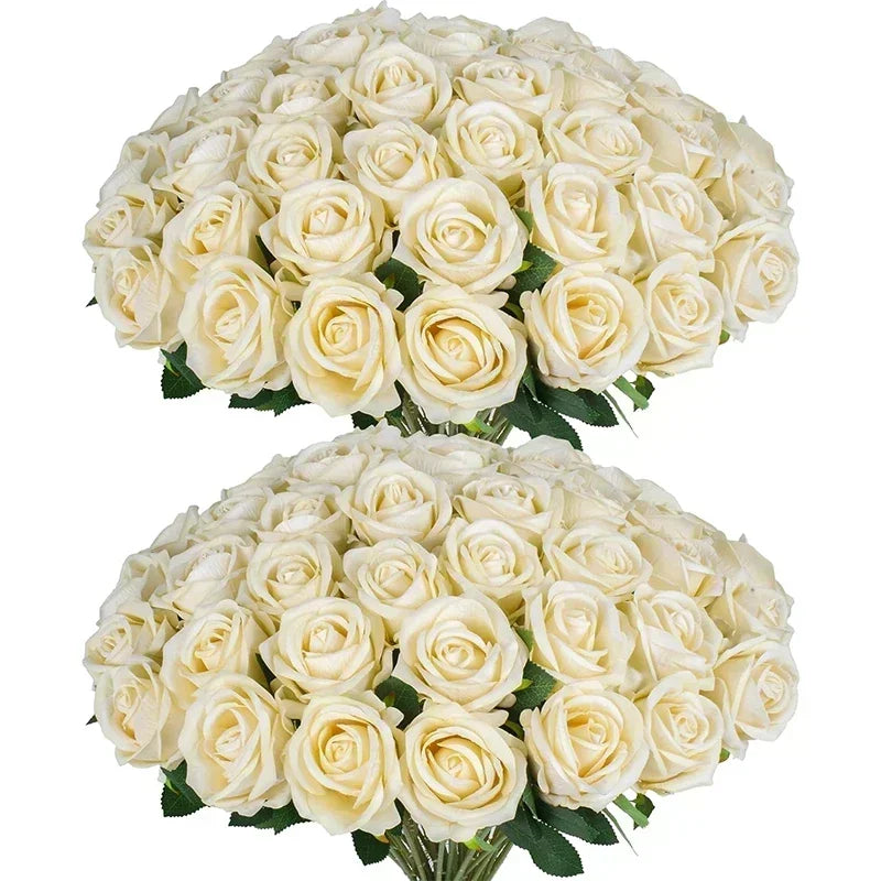 Set of 50 artificial silk roses for decoration and festive events - vue 12 sur 24