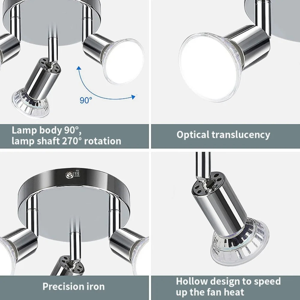 Triple spot ceiling light chrome shiny black gu10 - vue 8 sur 8
